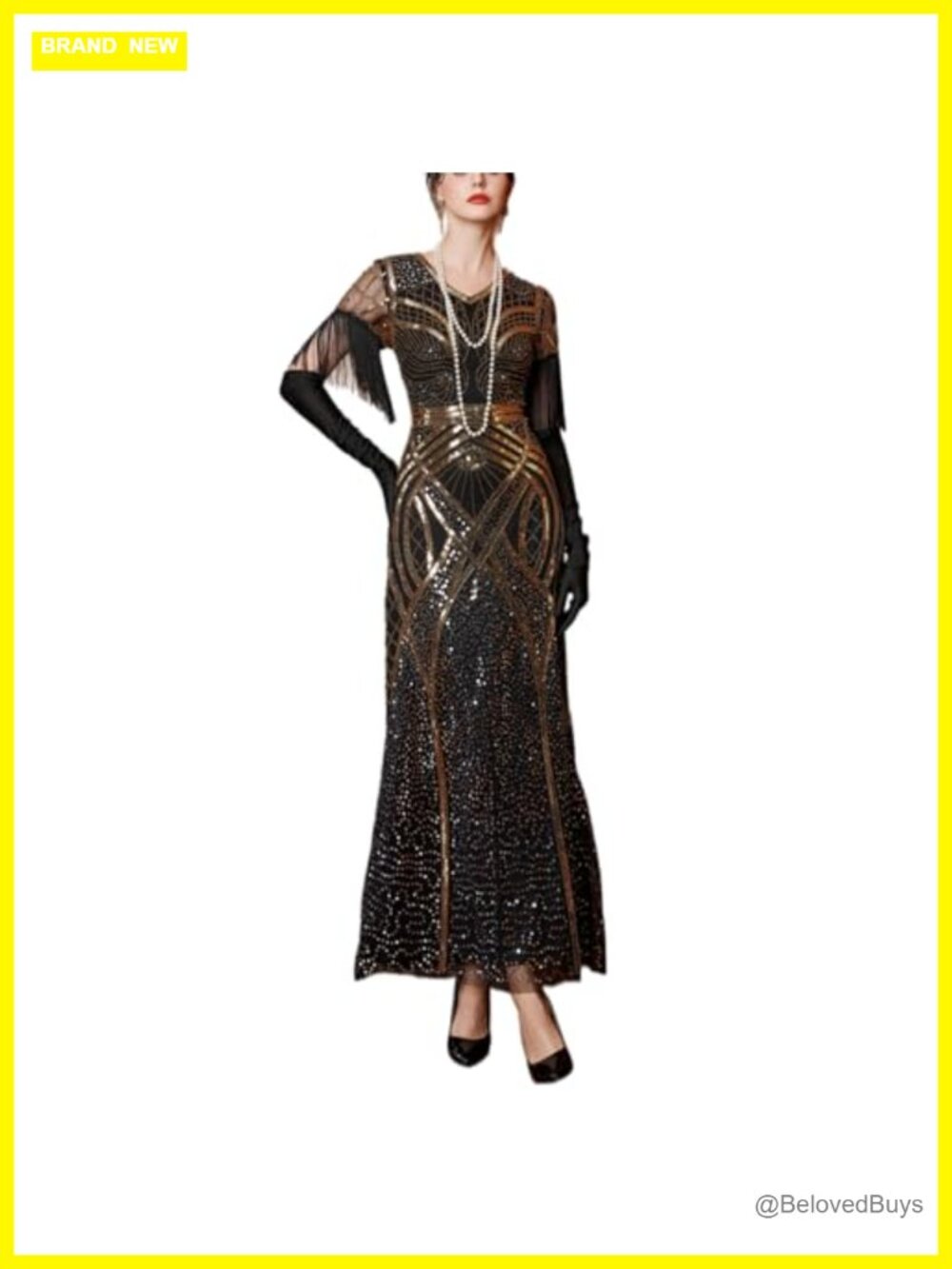 1920s Gatsby Sequin Mermaid Dress with Fringe Sleeves